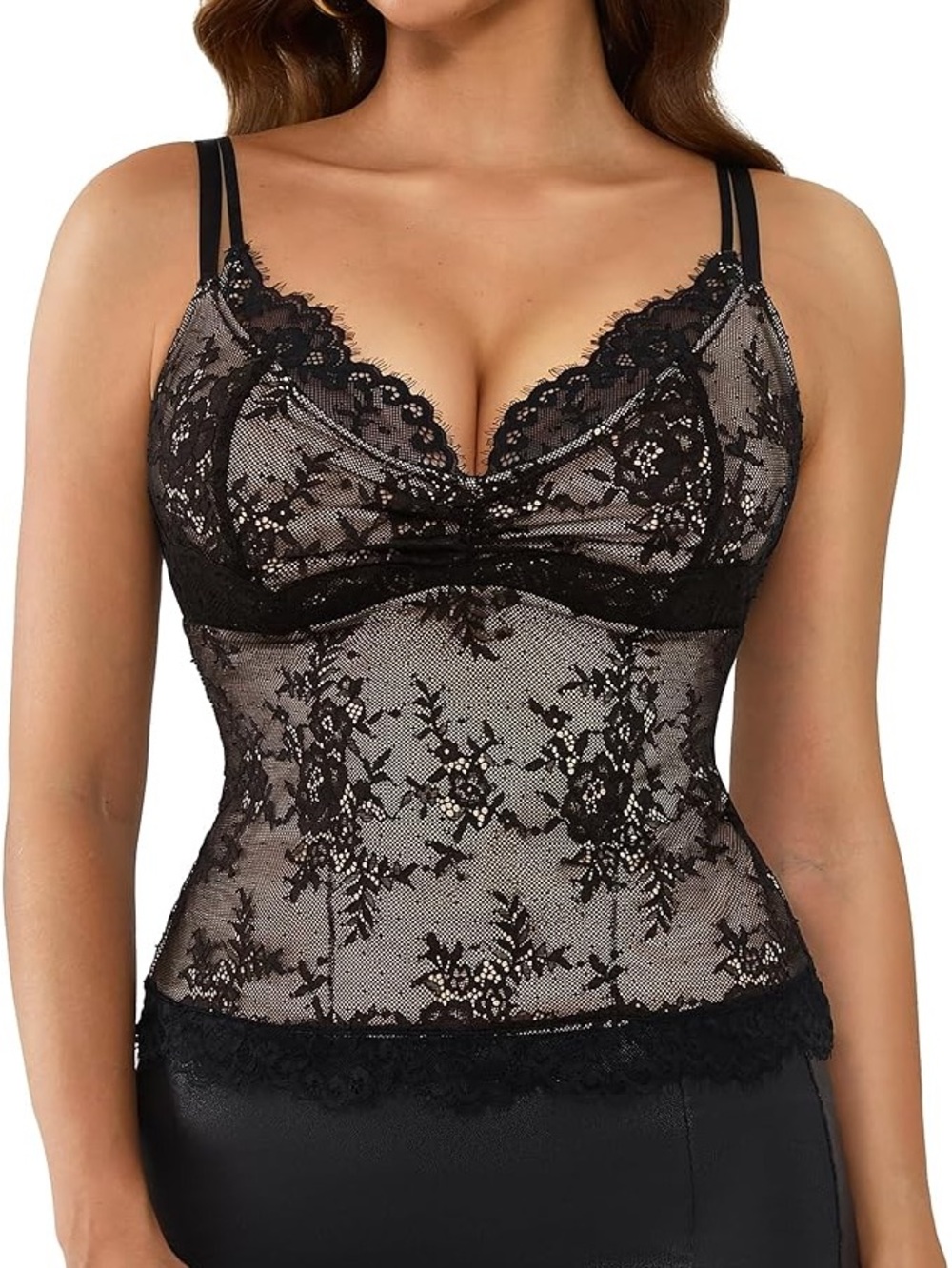 Popilush Lace Corset Bustier V-Neck Sleeveless Top Shapewear